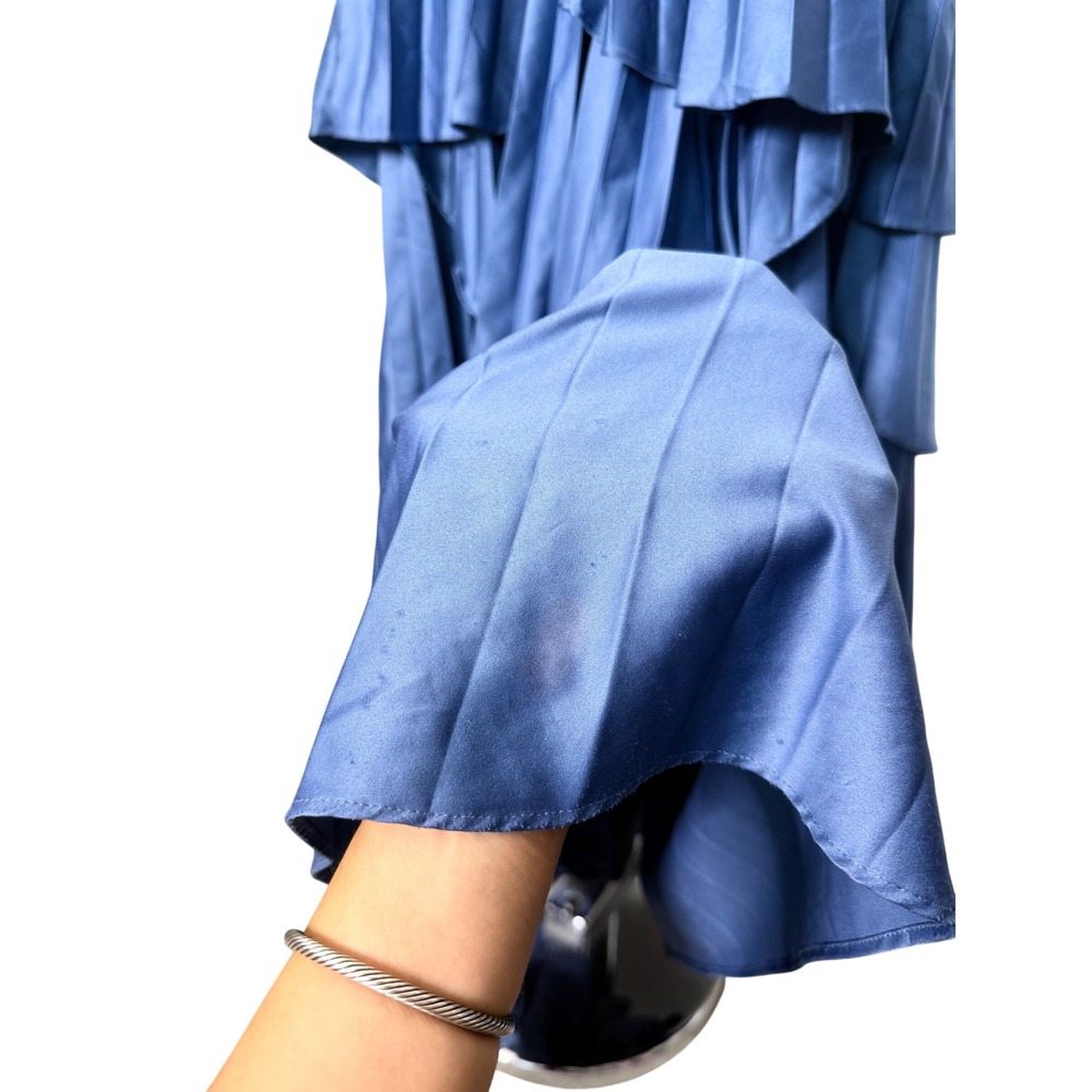 Amur Janey Gown Blue Strapless Pleated Ruffle High-Low Maxi Dress 0 - Picture 9 of 12